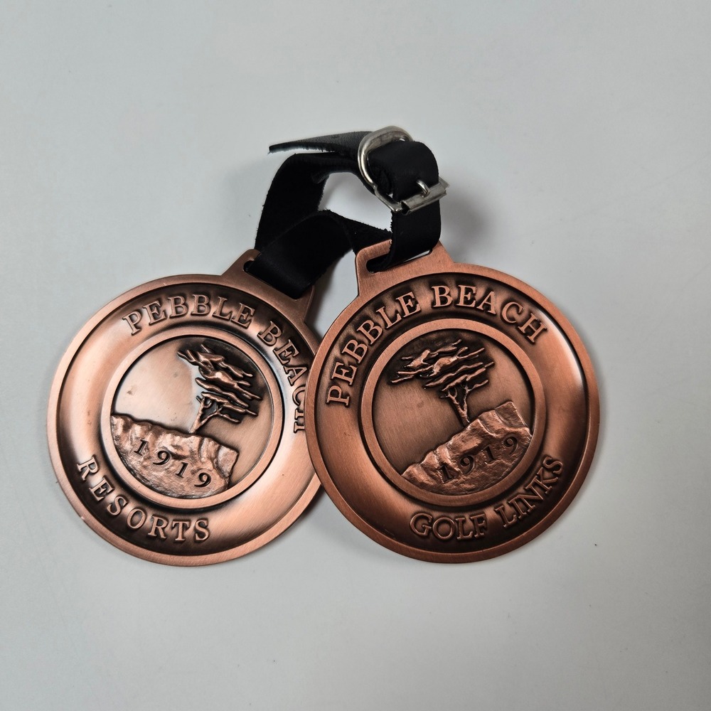 Pebble Beach Bag Tags Unisex OS Copper Metal Golf Links Resort Lone Cypress 2pc